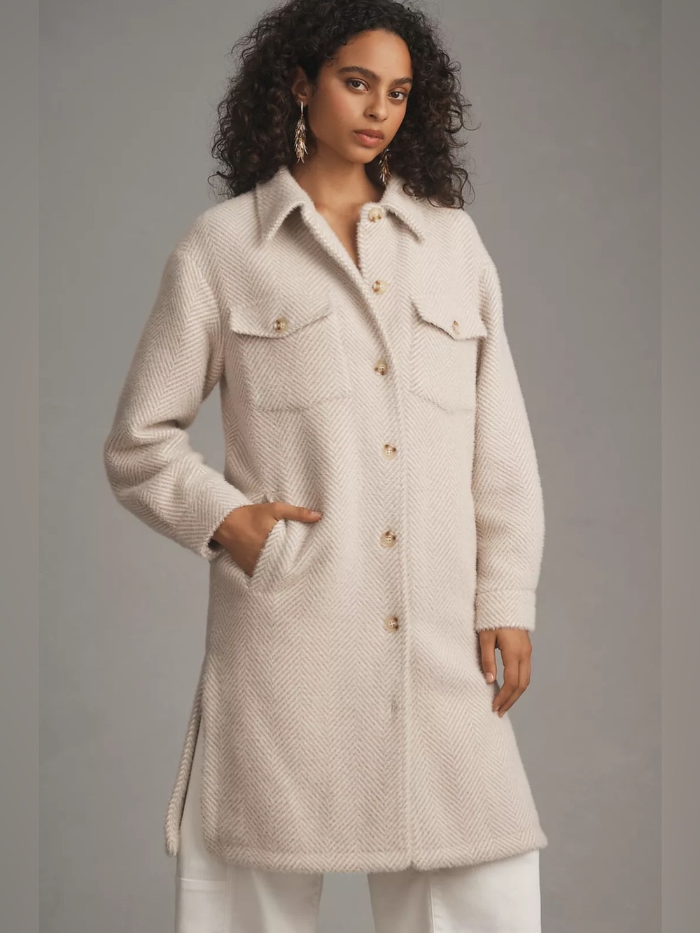 Anthropologie Greylin Fuzzy Knit Long Coat XS EUC $178